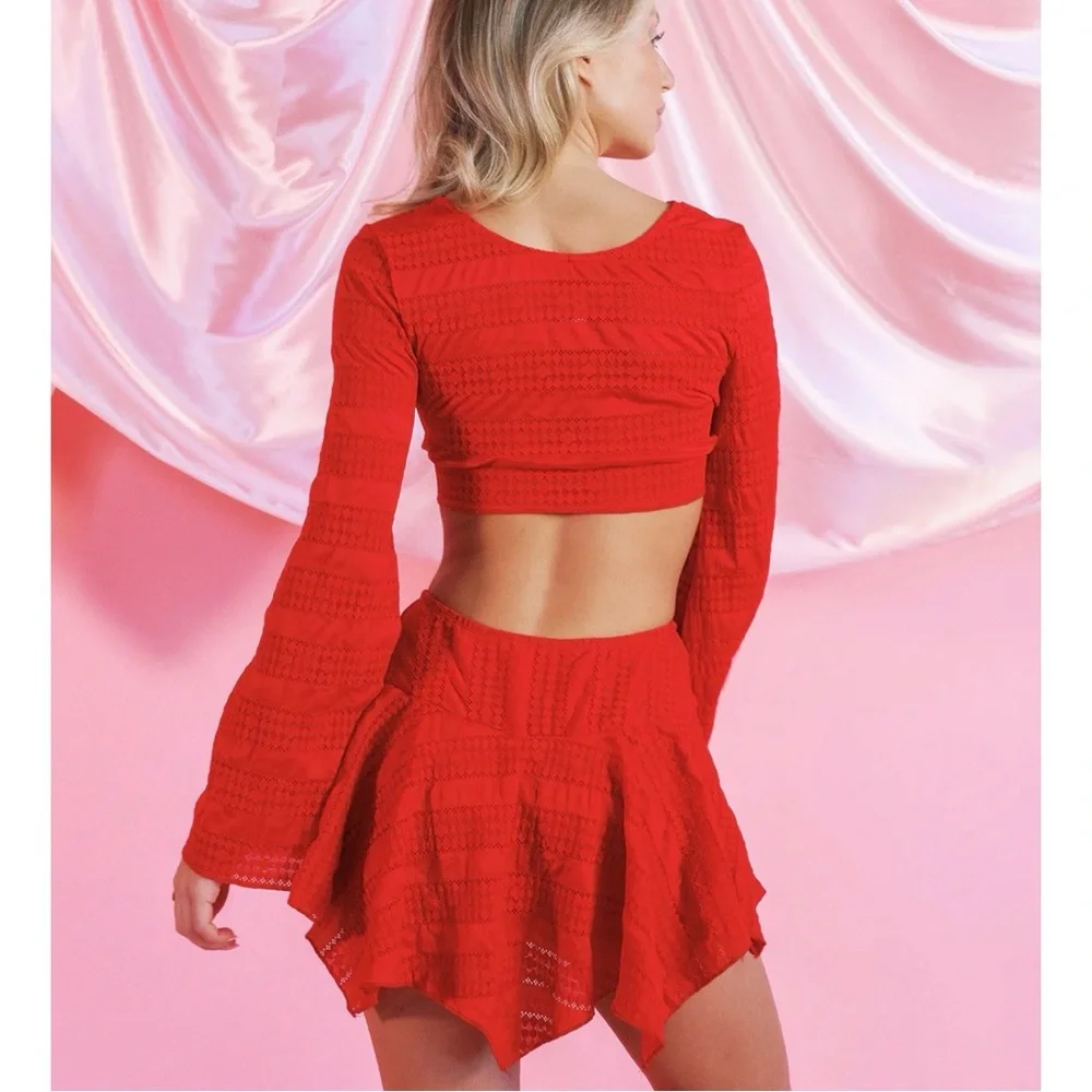 Dippin Daisies Red Tie-Front Top and Skirt Set